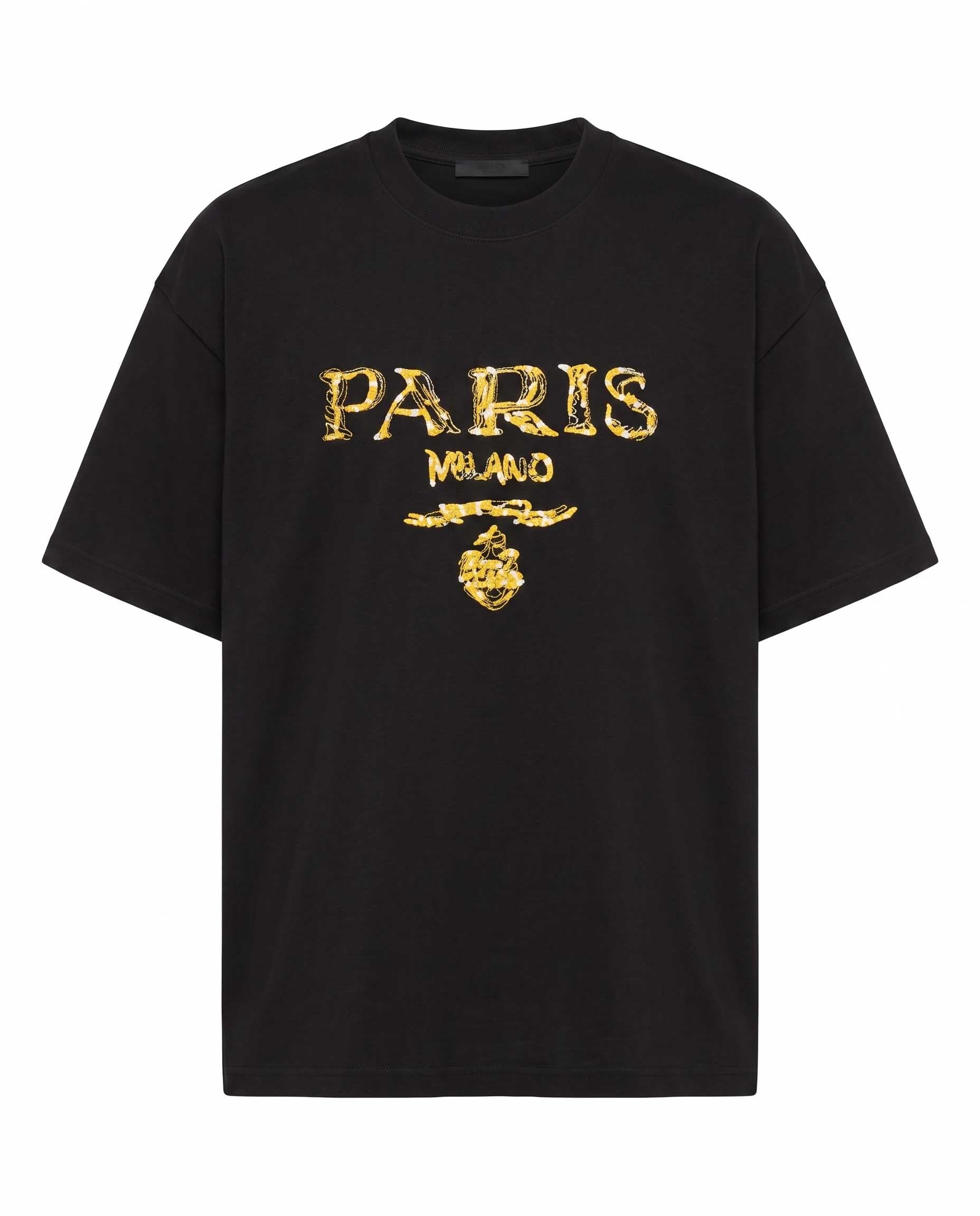 PRAD A Men’s T‑shirt with Gold PARIS MILANO Front Print 11685