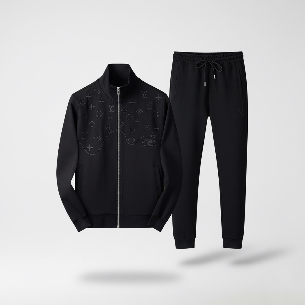 Loui s Vuitton Men’s Tracksuit – Embossed LV Pattern & Embroidered Logo