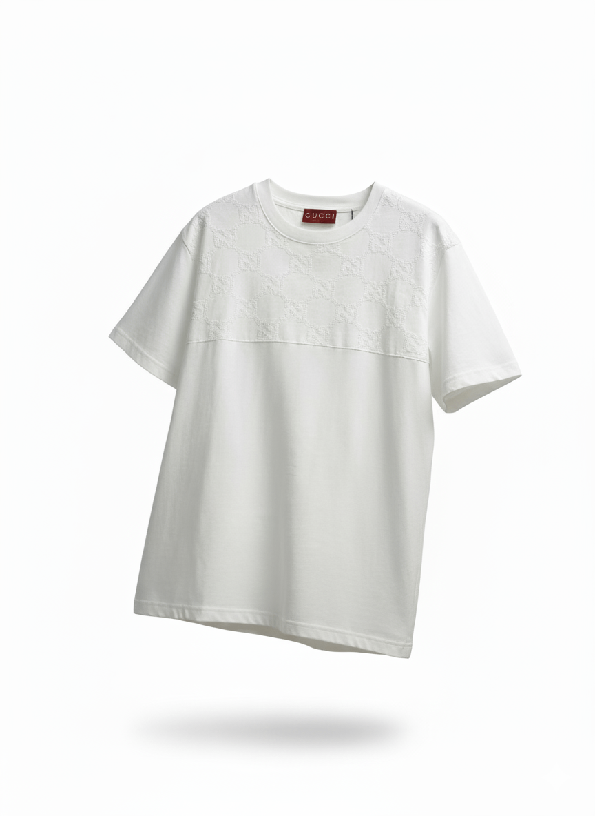GUCC I Men’s T‑Shirt with Woven GG Upper Panel 12329